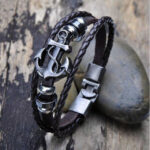 Multilayered Leather Braided Anchor Bracelet