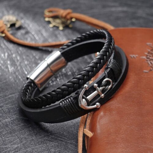 Handmade Leather Anchor Bracelet