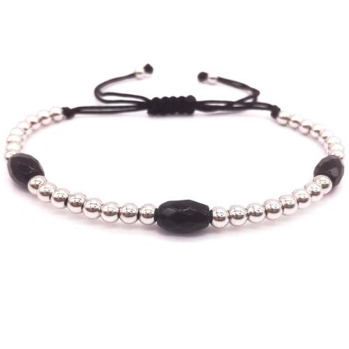 Wide Silver Agate Bracelet with Stone Details