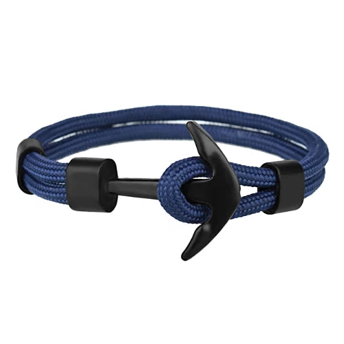 Navy Blue Black Anchor Bracelet